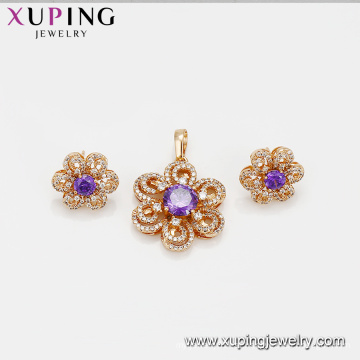 64531 Xuping China wholesale beautiful flower shape 18k gold filled jewelry set Zirconia jewelry